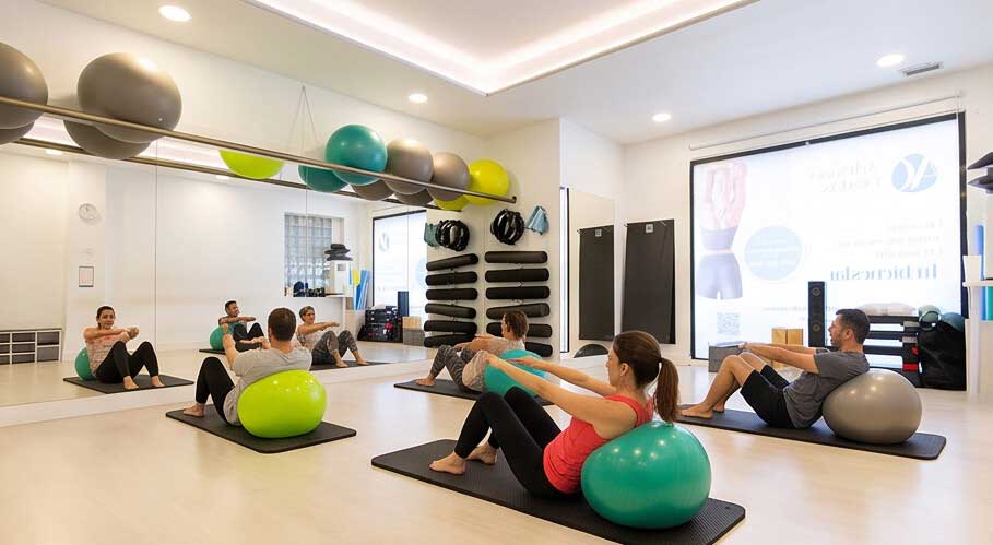Clase de pilates terapéutico en el centro Adriana Costas en Bueu
